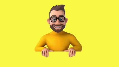 Lustiger 3D-Cartoon-Freizeitcharakter mit einem Schild (mit Alphakanal)