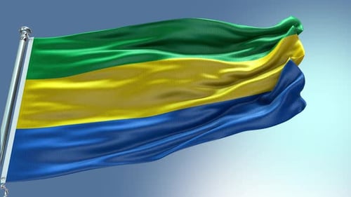 Gabon Flag Waving Loop with Realistic Fabric Movement