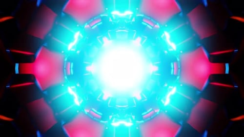Cyan Kaleidoscopic Tunnel VJ Loop with Radiant Core and Rotating Neon Geometry