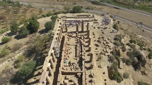 Aerial top-down view of Temple of Concordia at Valley of the Temples, Agrigento, Sicily, Italy
