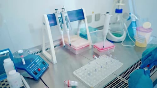 Scientist Handling Samples Inside a Sterile Lab Environment
