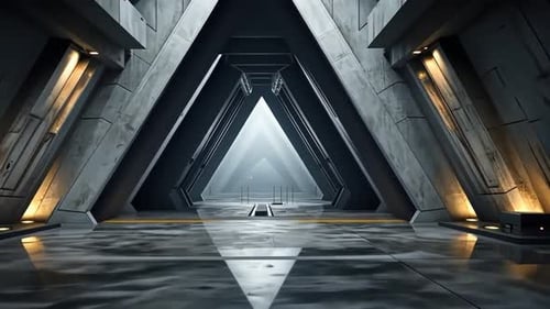 Cinematic Futuristic Corridor Tunnel With Triangular Architecture