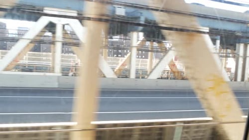 New York City Subway Train on Bridge Manhattan Metro Transport Metropolitan Traffic Shaking Window