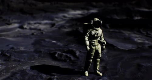 Lonely Astronaut Standing on Moon Surface for Space Exploration