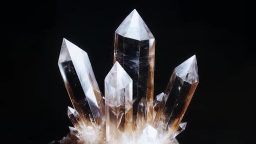 Shimmering Crystal Formation Rotating on Black Background