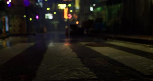 Abstract Blurred City Lights Wet Street Night Background