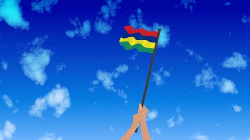 Waving Mauritius National Flag Animation Held by Hands