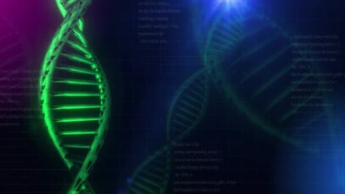 Rotierender 3D-Animationshintergrund für moderne medizinische DNA. Hi-Tech-Si-Fi-Molekül-Animation der menschlichen DNA