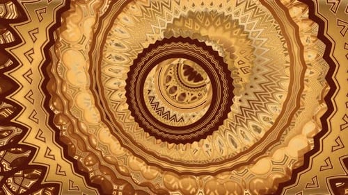 Golden Kaleidoscopic Hypnotic Spiritual Mystic Decorated Circles Background 4 K 60 Fps