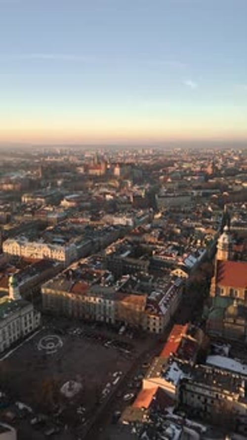 Stunning View of the Old Town of Krakow Vertical Aerial Shot