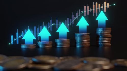 Hand Stacking Coins with Rising Graph