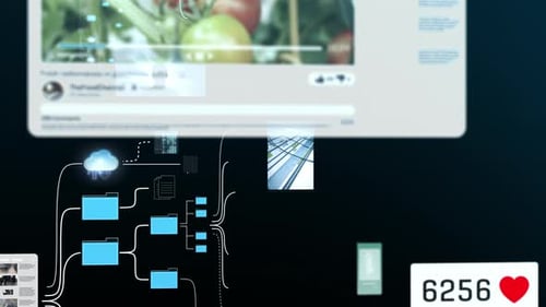 Global representation of social media data with floating icons, live video feeds