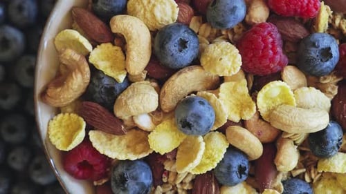 Instant Oatmeal with wild berry, Whole Grain. Bio organic dairy free. High in fibre. Granola food