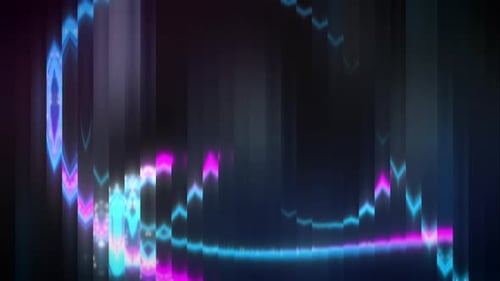 Glassplittereffekt mit leuchtenden Neonlinien in Blau- und Lilatönen, die Bewegungsunschärfe kombinieren