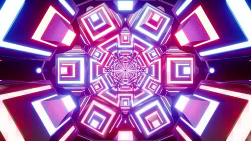 Neon Pink Blue Square Tunnel Psychedelic Abstract Light Design Digital Art 4k Vidios