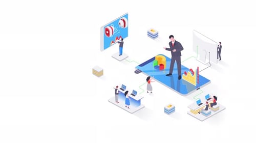 Animated Isometric Business Data Analysis and Team Collaboration