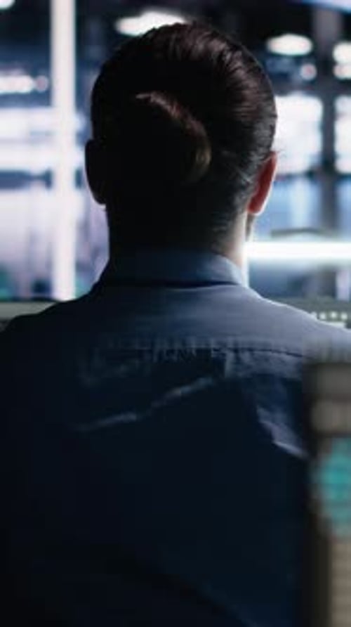Vertical Video Server Room Software Developer Using AI to Review Infrastructure Diagnostics