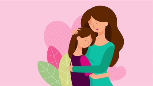 Mother and Daughter Hugging Flat Design Animated Clip