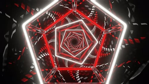 Red And White Neon Pentagon Mirror Tunnel Background Vj Loop In 4K