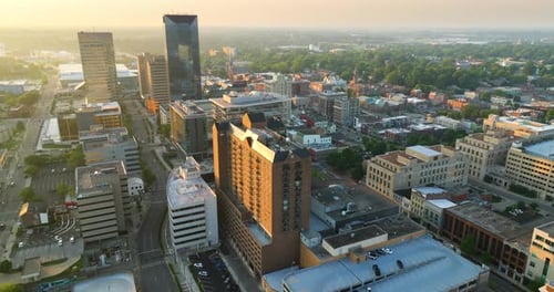 Aerial View of Downtown District of Lexington City in Kentucky USA at Sunset High Skyscraper