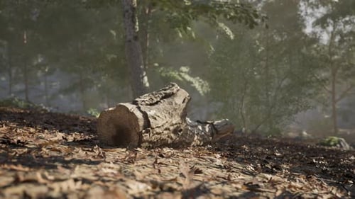 A Fallen Log Resting on the Forest Floor Surrounded By Greenery and Sunlight