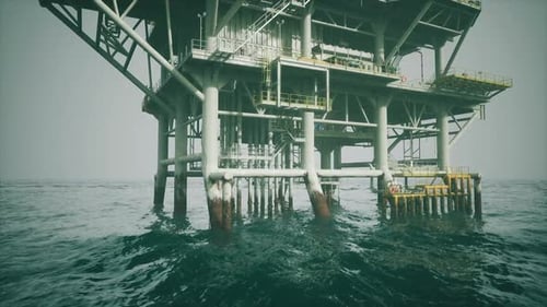 Offshore Oil Rig Platform in Rough Sea Industry Animation