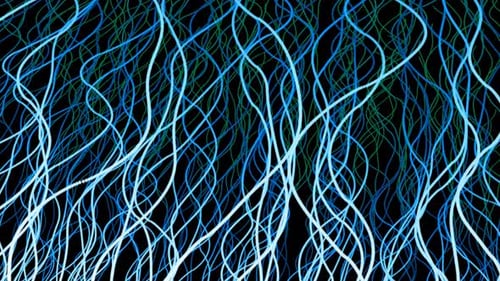 digital dynamic arrow lines on neon light wave lines on isolated black background