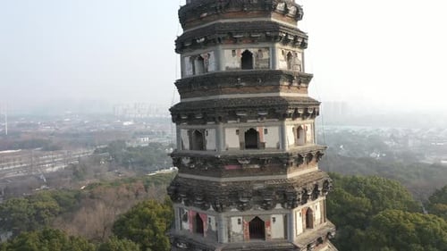 Aerial View of Suzhou’s Tiger Hill Park Scenery and Leaning Pagoda Suzhou City Jiangsu Province