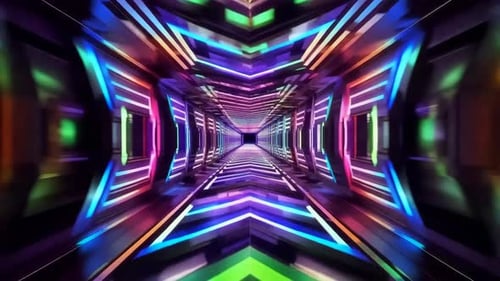 Abstract Neon Sci Fi Corridor 3D Motion Graphics Loop
