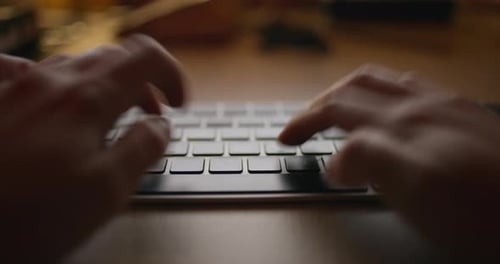 Typing On Computer Keyboard Late Office Working Business Corporate
