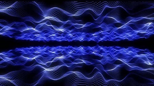 Abstract technology wave background animation. Digital blue waves tunnel made of shining particles