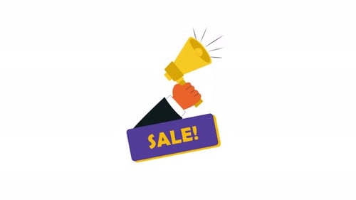 Flat Design Megaphone Hand Holding Sale Banner Animation