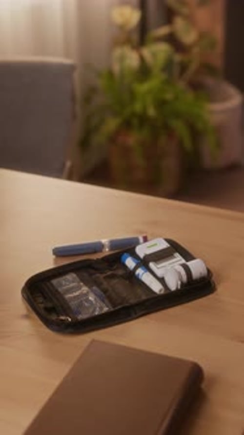 Diabetes Testing Kit on a Wooden Table