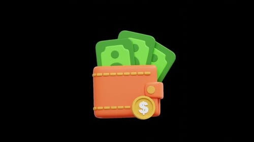 Modern 3D Animated Wallet with Bills and Coin Icon