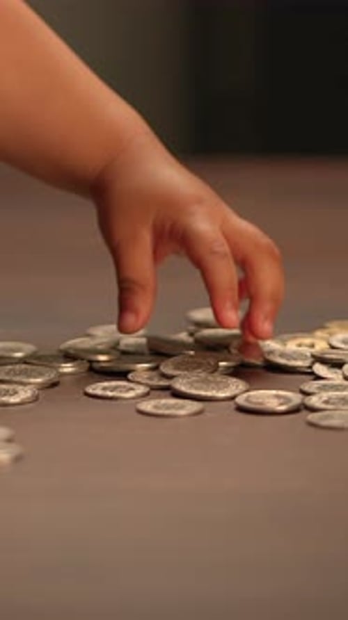 Scattered Coins on a Weathered Table Create a Captivating Visual Composition That Draws Attention