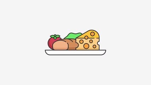 Flat Design Animation of Food Plate with Bread and Cheese