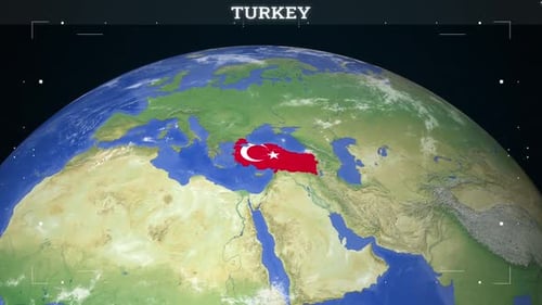 Animated Earth Globe Zoom to Turkey Digital Map Highlight UI