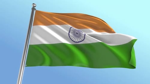 Realistic India National Flag Waving Animation Against Blue Sky