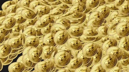 Haufen glänzender goldener Bitcoins 3D-Rendering-Geschäftsfinanzierungskonzept