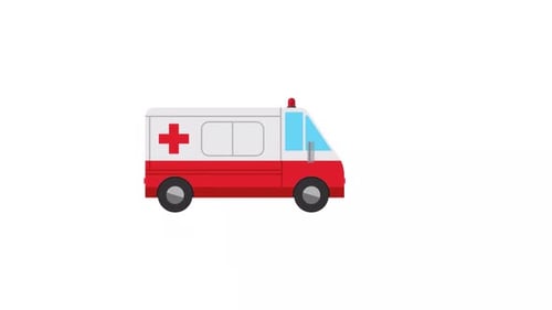 Flat Design Cartoon Ambulance Driving Animation