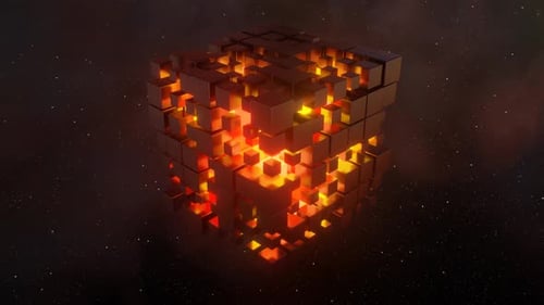 Abstract Data Cube Glowing Core 3D Block Outer Space Station Floating - 4K