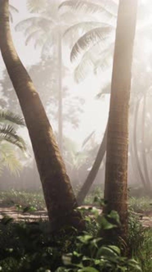 Dense Jungle Scene With Palm Trees