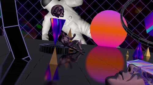 Abstract Retro Futuristic Synthwave 3D Scene Animation