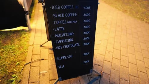 The Coffee Shops Menu Board Displaying Various Beverages is Beautifully Designed and Rendered in