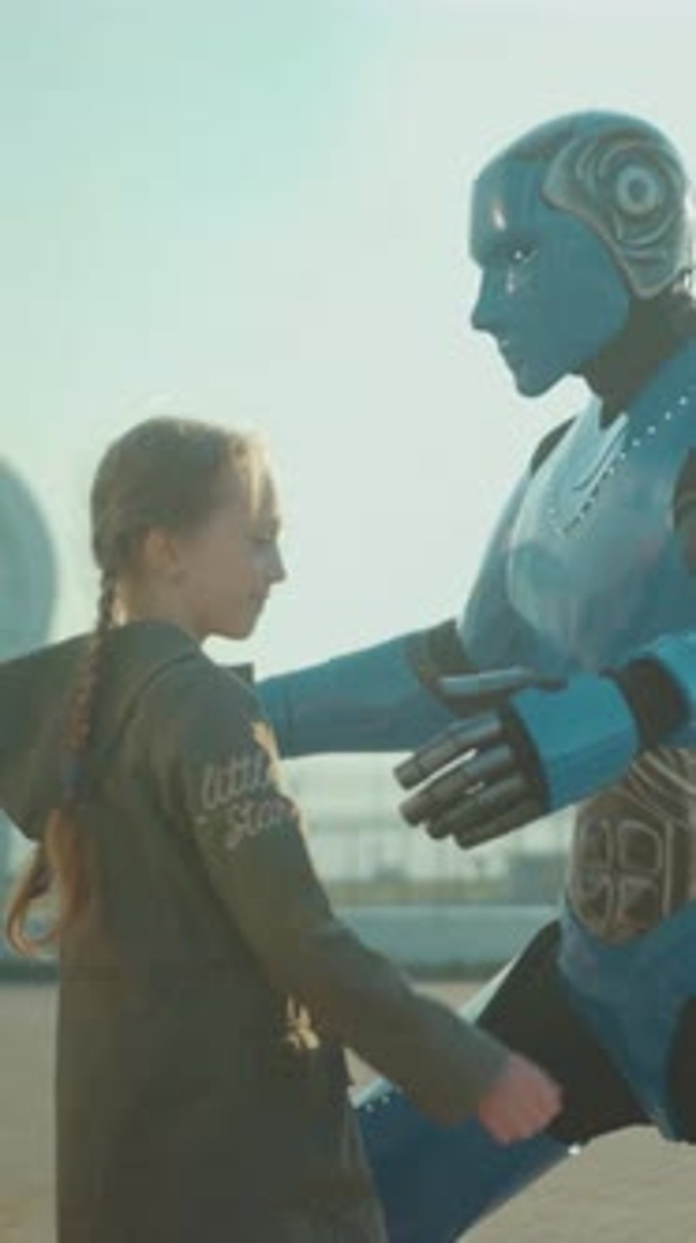 Robot Gently Embraces Young Child Warmly Tender Scene of Machine ...