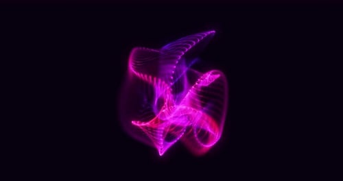 Abstraktes Plasma aus Partikeln mit hellem Hintergrund, rosafarbener, violetter Flüssigkeitspartikelform und Wellen