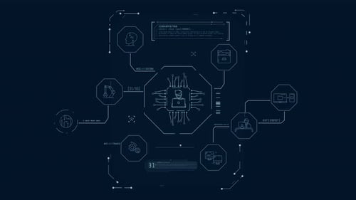 Futuristic Artificial Intelligence HUD Interface with Technology Icons