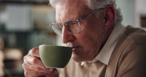 Coffee, planning and mature businessman in office with ideas for finance report with company budget