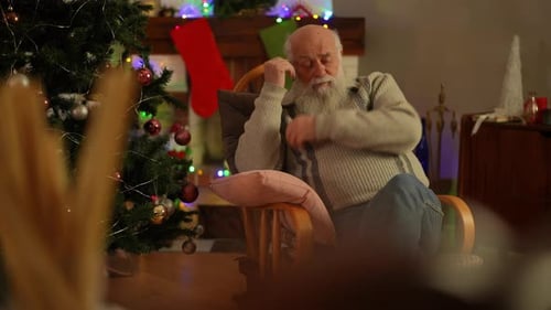 An Elderly Man Woke Up in a Rocking Chair Under a Christmas Tree