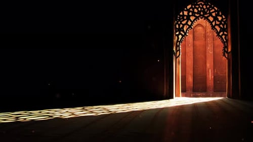 Fond islamique du Ramadan, lumière rayonnante émanant d'une arche islamique